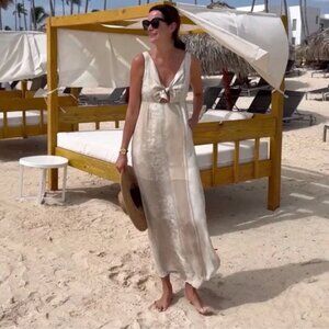 TRAVIS MATHEW City To Shore Tie Front Maxi Dress In Brazilian Sand Sz Medium